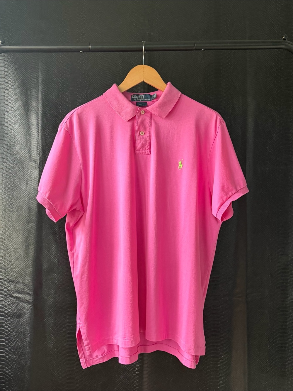 Polo Ralph Lauren Custom Fit Polo Shirt Solid Pink Green Pony Logo Men’s Size L
